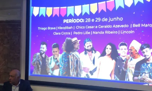 
				
					Prefeitura de Itaparica anuncia 'São Pedro' com Chico César, Geraldo Azevedo, Bell Marques e mais
				
				