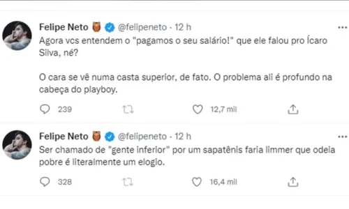 
				
					Felipe Neto rebate crítica de Tiago Leifert após ser chamado de inferior: 'Playboy que odeia pobre'
				
				
