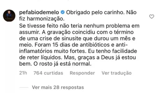 
				
					Padre Fábio de Melo nega ter feito harmonização facial após aparecer com rosto diferente: 'Não teria problema em assumir'
				
				