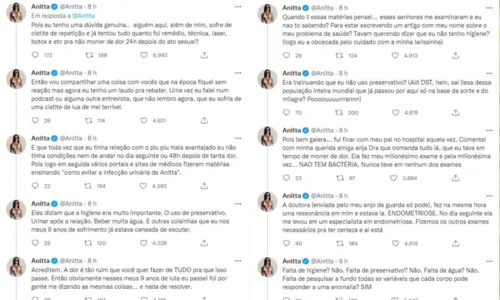 
				
					Anitta revela que fará cirurgia após descobrir doença ao sentir dores depois do sexo: 'É só choro'
				
				