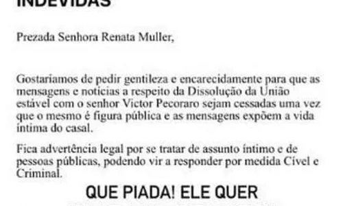 
				
					Ex-esposa de Victor Pecoraro recebe advertência após expor traição: 'Piada'
				
				