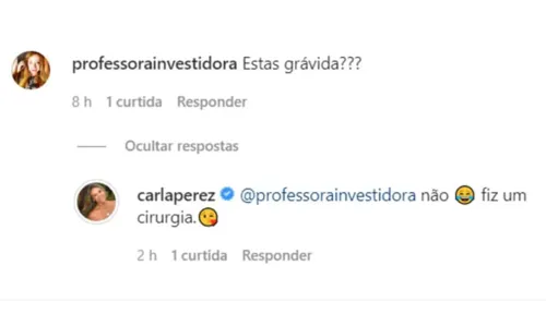 
				
					Vem neném? Carla Perez fala sobre gravidez após ser questionada por fã nas redes sociais
				
				