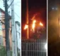 
                  Poste pega fogo por causa de fiação clandestina de telefonia no bairro de Santa Mônica, em Salvador