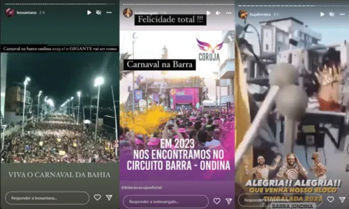 
				
					Artistas baianos comemoram circuito Barra-Ondina no Carnaval de Salvador 2023: 'Maior de todos os tempos'
				
				
