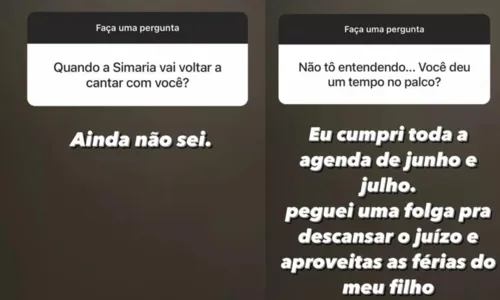 
				
					Simone Mendes preocupa fãs ao falar sobre retorno da dupla com Simaria: 'Ainda não sei'
				
				