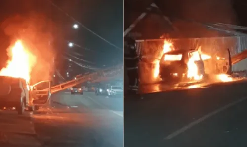 
				
					Carro fica destruído após derrubar poste e pegar fogo na Fazenda Grande I; pista é parcialmente interditada
				
				