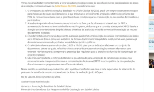 
				
					Coordenadores da Capes denunciam edital de substituição com prazos apertados e abertura para candidatos não votados pelas comunidades
				
				