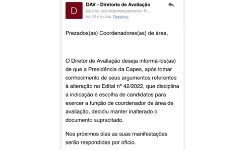 
				
					Coordenadores da Capes denunciam edital de substituição com prazos apertados e abertura para candidatos não votados pelas comunidades
				
				