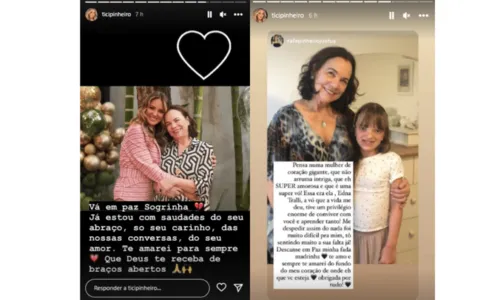 
				
					Ticiane Pinheiro lamenta morte da sogra, mãe de César Tralli: 'Te amarei para sempre'
				
				