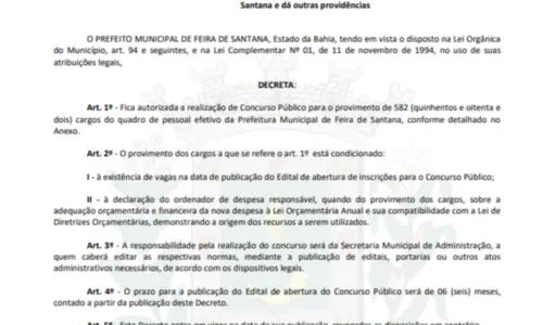 
				
					Prefeitura de Feira de Santana autoriza abertura de mais de 580 vagas de emprego; entenda
				
				