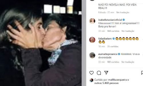 
				
					Lúcia Veríssimo mostra foto rara de beijão entre ela e Cássia Kis
				
				