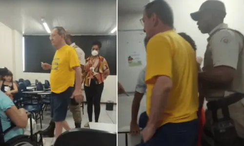 
				
					Eleitor vestido de verde e amarelo é detido após chamar mesária de 'piranha' e 'negra incompetente'
				
				