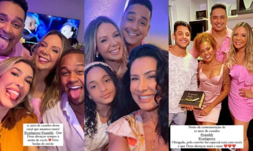 
				
					Xanddy e Carla Perez comemoram 21 anos de casamento com festa em Salvador: 'Acredite no amor'
				
				