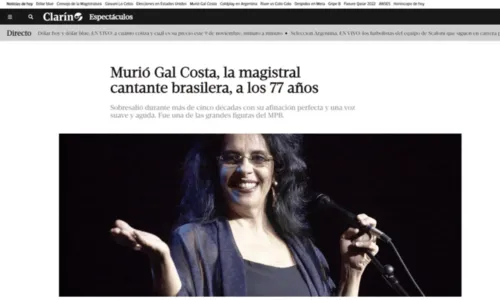 
				
					Morte de Gal Costa repercute na imprensa internacional: 'Magistral cantora brasileira'
				
				