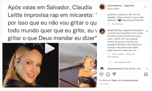 
				
					Simaria defende Claudia Leitte após cantora ser vaiada na Micareta Salvador: 'Uma mulher do bem'
				
				