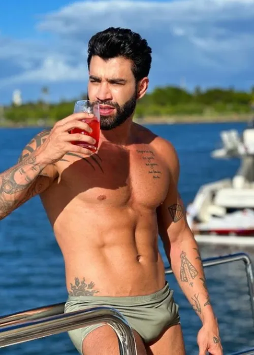 
				
					Gusttavo Lima chama atenção com volume em foto de sunga na web: 'A caxumba tá diferente'
				
				