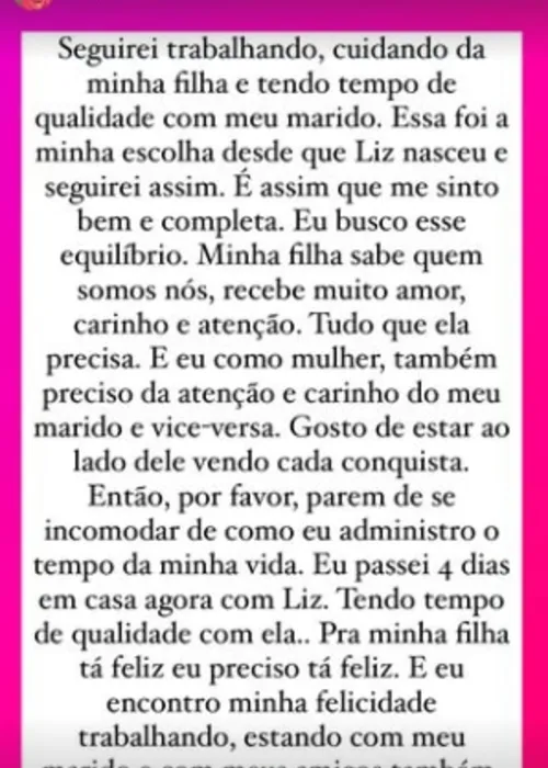 
				
					Lore Improta desabafa após críticas por viajar sem Liz: 'Pra minha filha tá feliz eu preciso tá feliz'
				
				