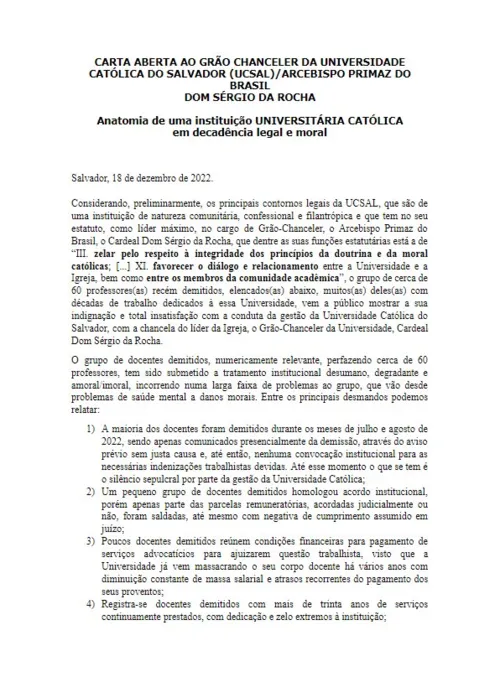 
				
					Professora da Ucsal relata cortes e redução de salário que desencadearam em demissão indireta: 'Me desrespeitaram profundamente'
				
				