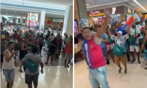 
				
					Foliões do bloco 'As Muquiranas' fazem festa durante entrega de fantasias em shopping; veja vídeo
				
				
