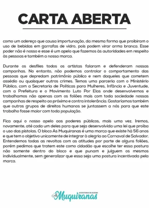 
				
					Integrantes do bloco 'As Muquiranas' realizam ato contra assédio
				
				