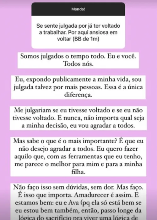 
				
					Gabriela Prioli desabafa sobre críticas após retorno ao trabalho: 'Julgados o tempo todo'
				
				