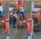 
                  Homem arremessa carrinho de compras contra mulher em supermercado; imagens impressionam