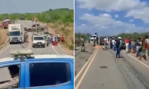 
				
					Mulher e PMs morrem em acidente envolvendo carro e caminhão no interior da Bahia
				
				